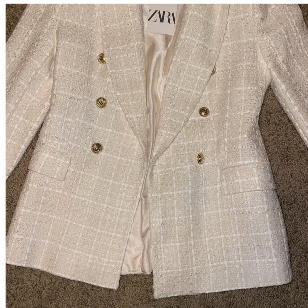 ZARA double breasted textured tweed jacket NWT size small - Picture 5 of 9